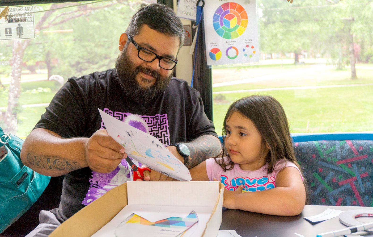 Since 2015, the bus has been visiting rural districts, low-income housing areas, and parks in and around Eugene, Oregon, to give kids access to art.