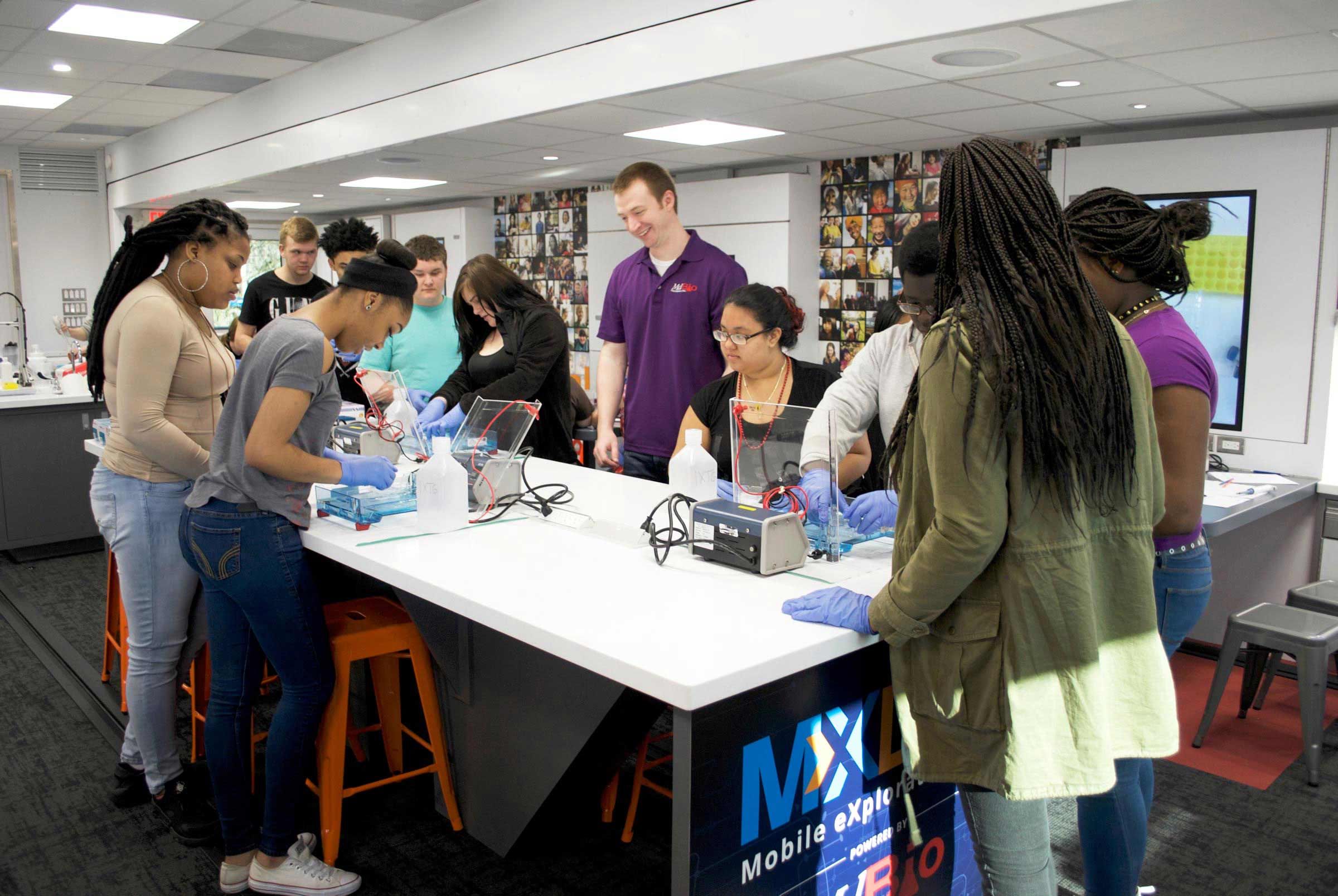 In this high-tech lab, students can perform tests like gel electrophoresis, analyzing hemoglobin samples to determine whether a patient has sickle cell disease.