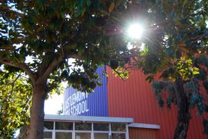 Exterior shot of Castlemont High School, East Oakland, CA