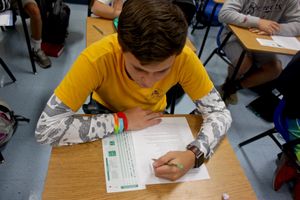 A student takes a standardized test.