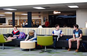Students work in the library at Kettle Moraine High School.