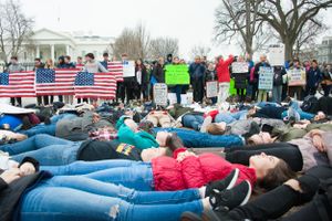 Students stage a lie-in at the White House to protest gun laws.