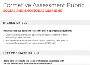 Social and Emotional Learning formative assessment rubric outlining what skills qualify as intermediate and advanced.