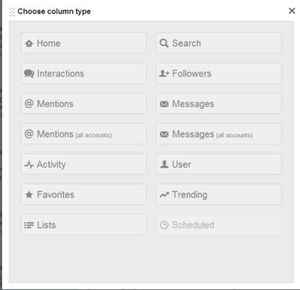 Screen grab of Choose Column Type in Tweedeck