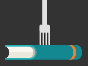 Illustration of a fork digging into a book