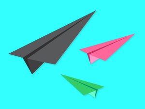 Different colored paper airplanes rising