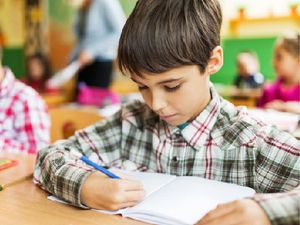 Student writing in a notebook
