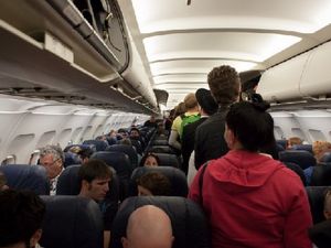Passengers boarding a plane