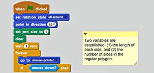 Scratch screen grab of code blocks for random polygons.