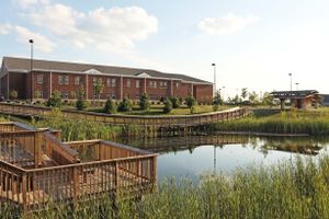 The retention pond outside Zionsville West Middle School in Whitestown, Indiana.